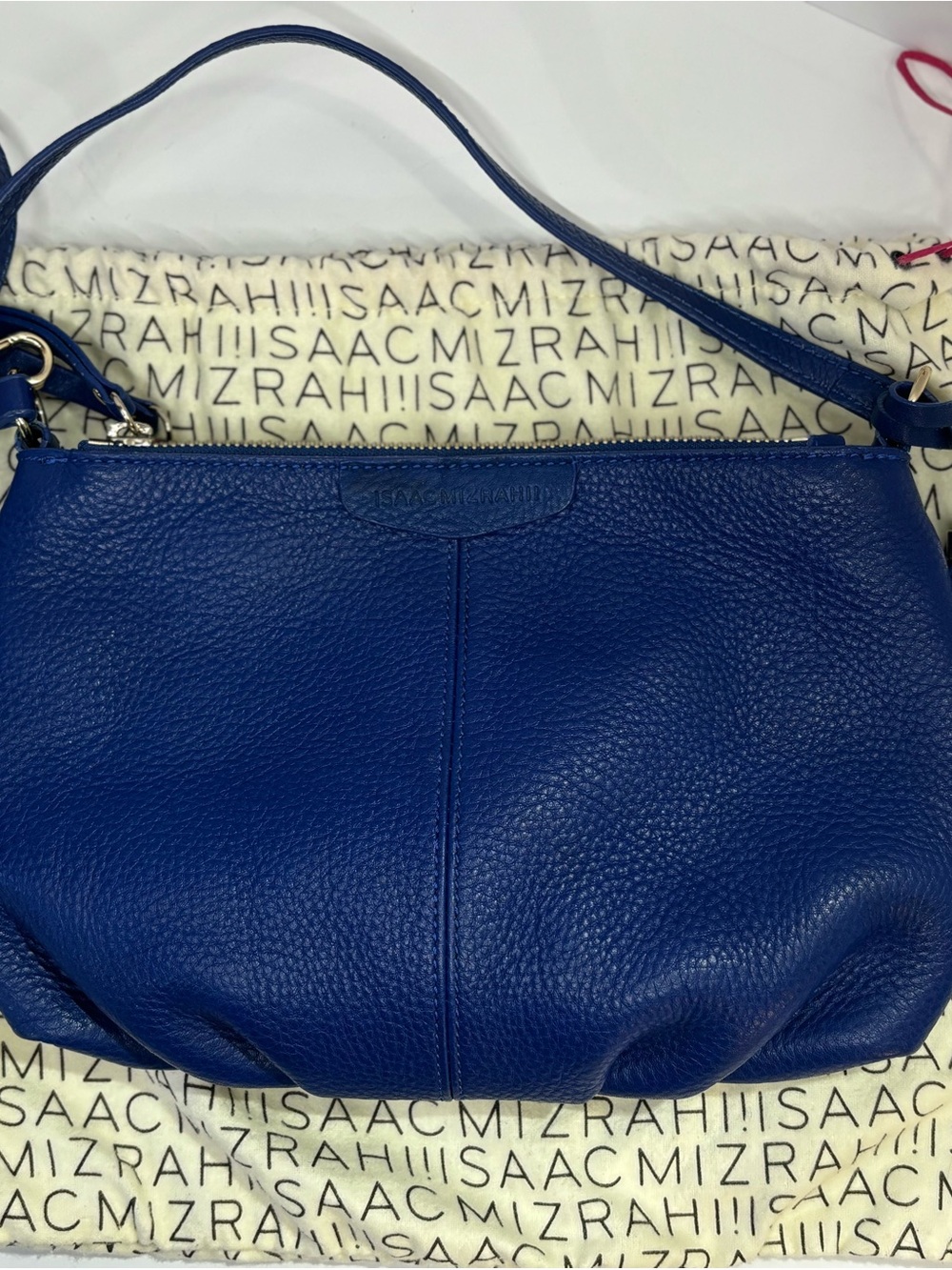 Isaac Mizrahi New York Cobalt Blue Pebbled Leather Crossbody Shoulder Bag Tassel